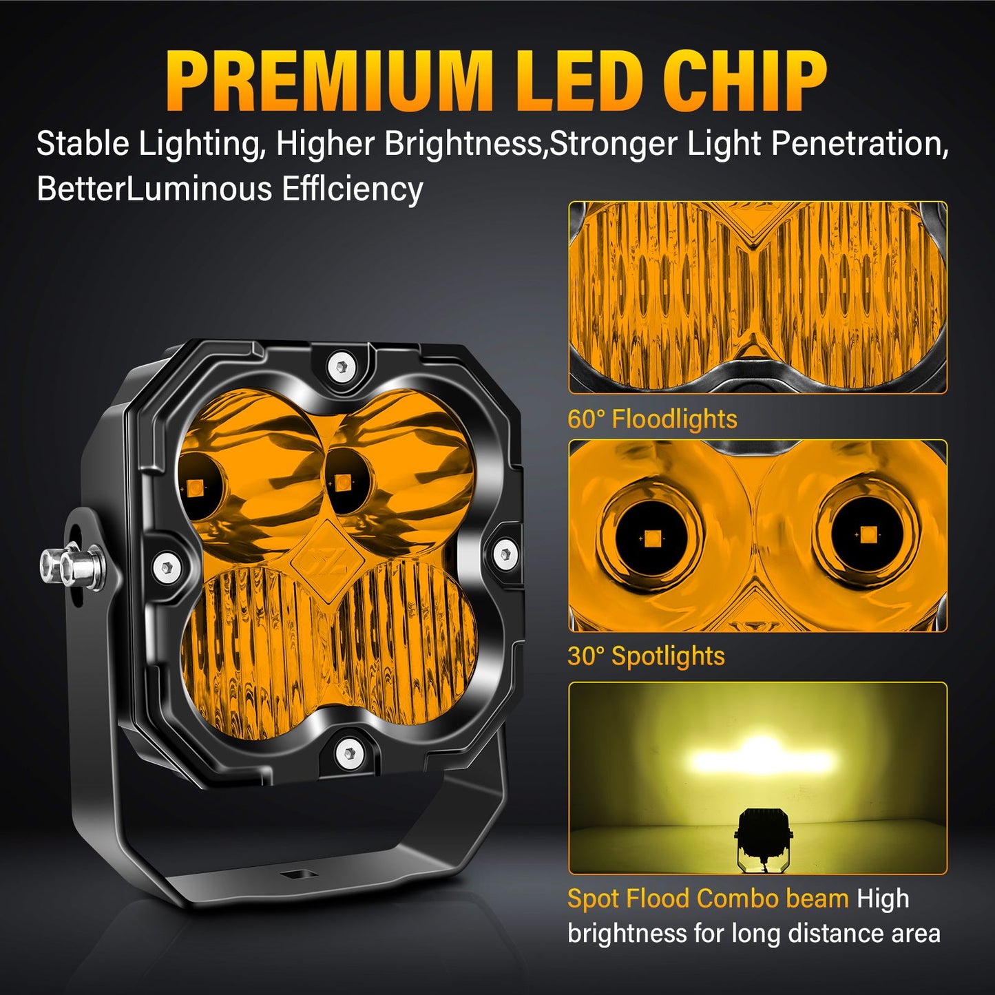 4in 30W Amer Cube LED Pod Light Spot Flood Combo Beam Work Lights,3055K/3530K Car Off-Road Driving Lamp for Truck,SUV,Motorcycle
