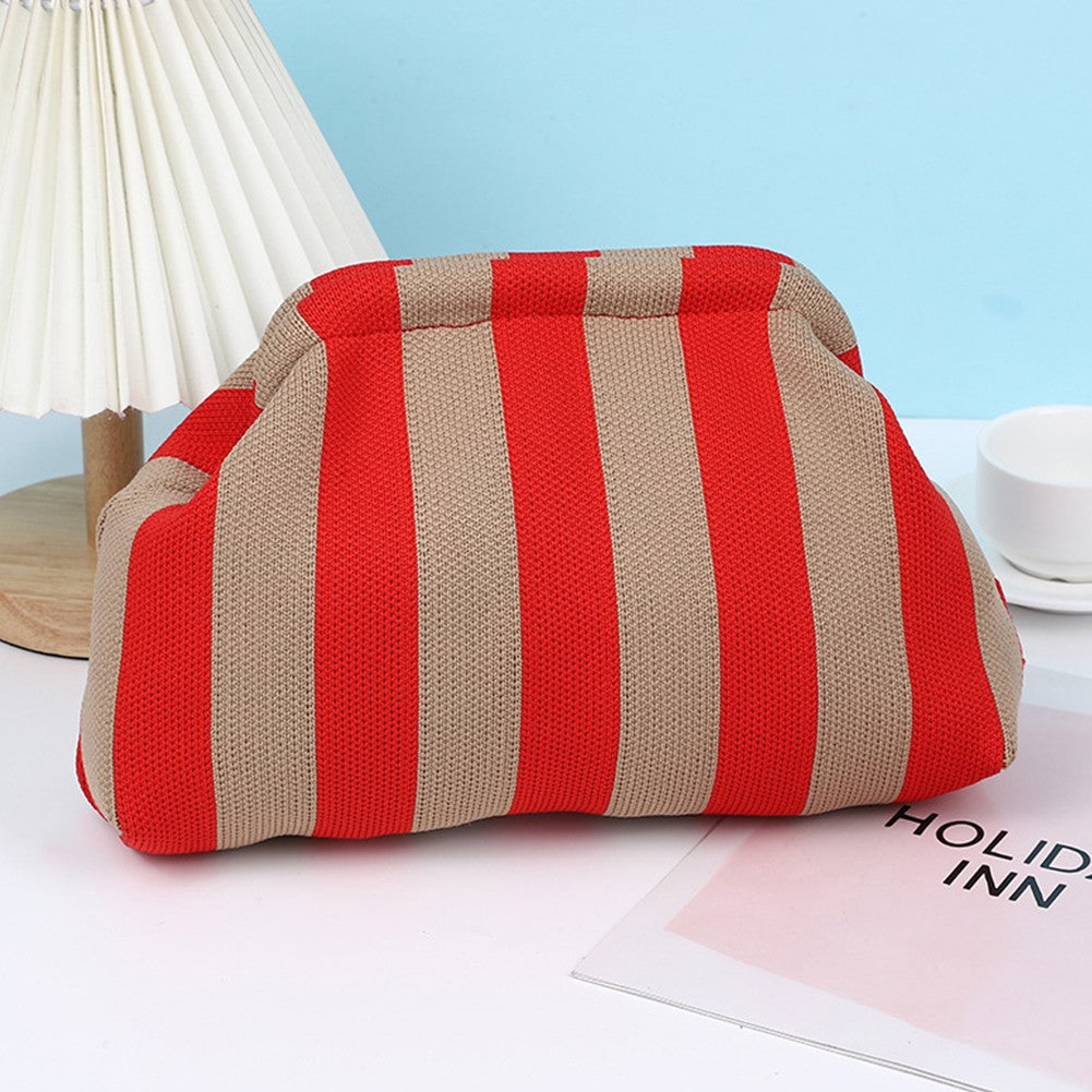 Women Knit Stripe Purse Contrast Color Small Crochet Handbag Knitting Dumpling Clutch Woven Bag for Female