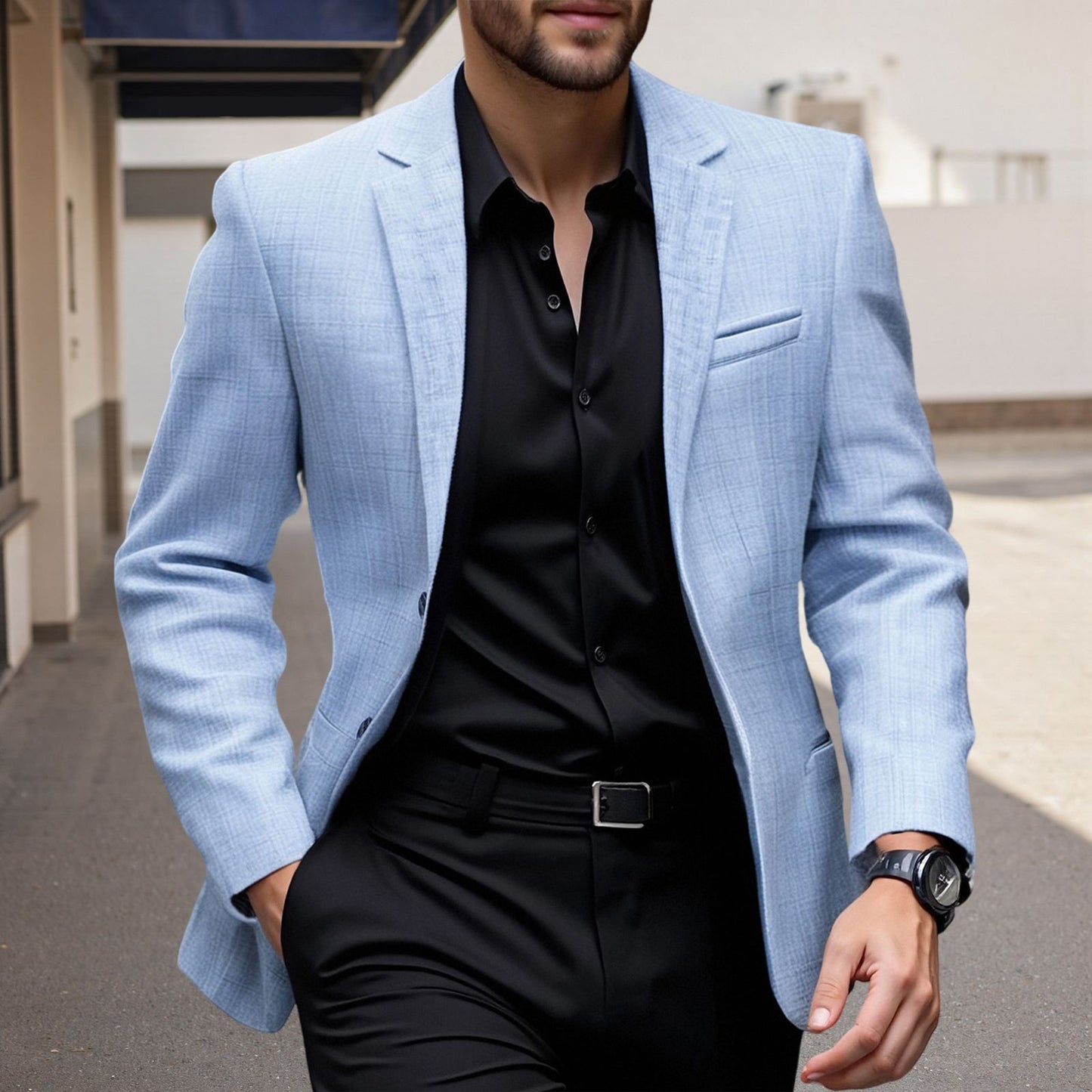 Men s Casual Blazer Single Button Stylish Solid Lapel V Neck Long Sleeve Sport Coats for Spring and Fall