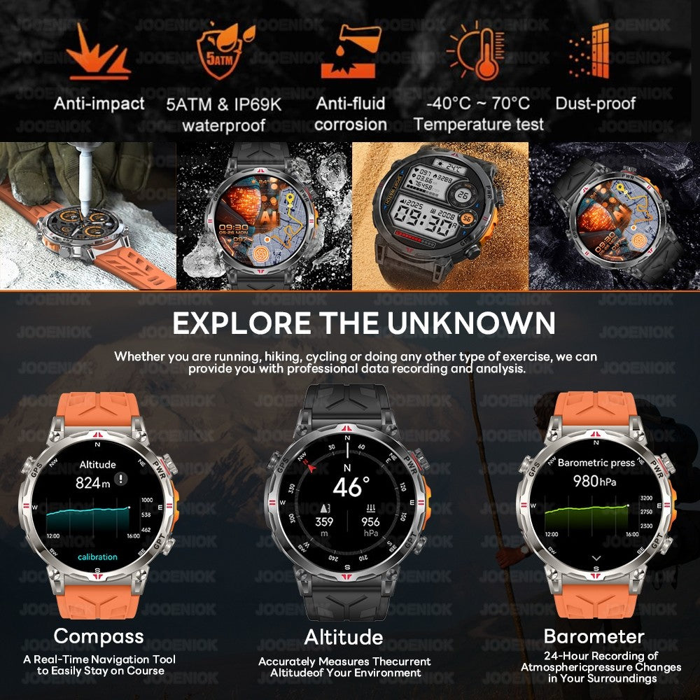 2026 Novo Smartwatch Esportivo Masculino para Áreas Externas com Voz Inteligente GPT GPS Integrado Bússola Barômetro Chamada Bluetooth Natação Impermeável