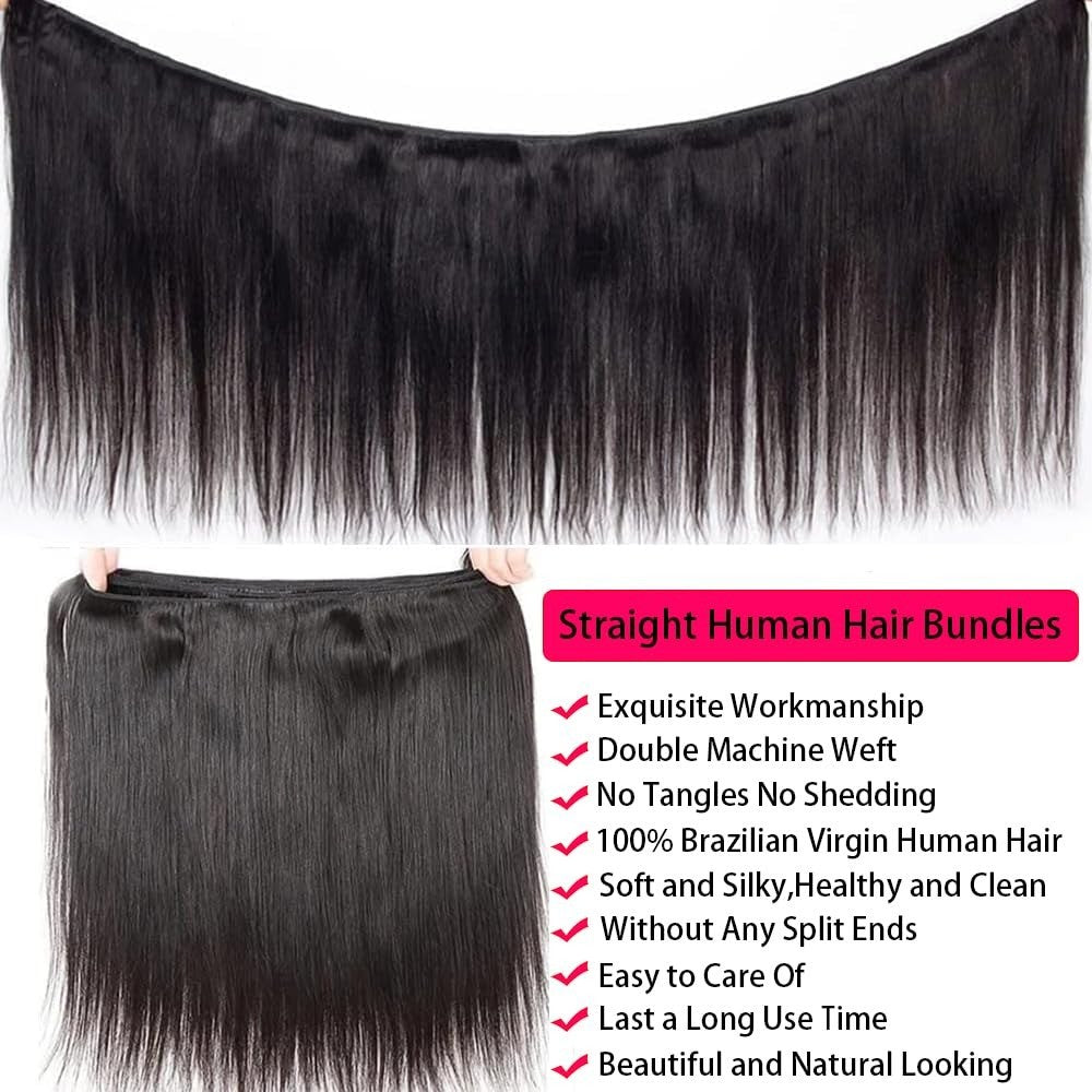 Cabelo Humano Liso de 12-32 Polegadas, 100% Não Processado, Tecer Brasileiro, 3 Pacotes, Extensões de Cabelo Preto Sedoso, Cabelo Cru, Rápido de Tecer