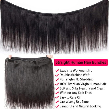 Cabelo Humano Liso de 12-32 Polegadas, 100% Não Processado, Tecer Brasileiro, 3 Pacotes, Extensões de Cabelo Preto Sedoso, Cabelo Cru, Rápido de Tecer