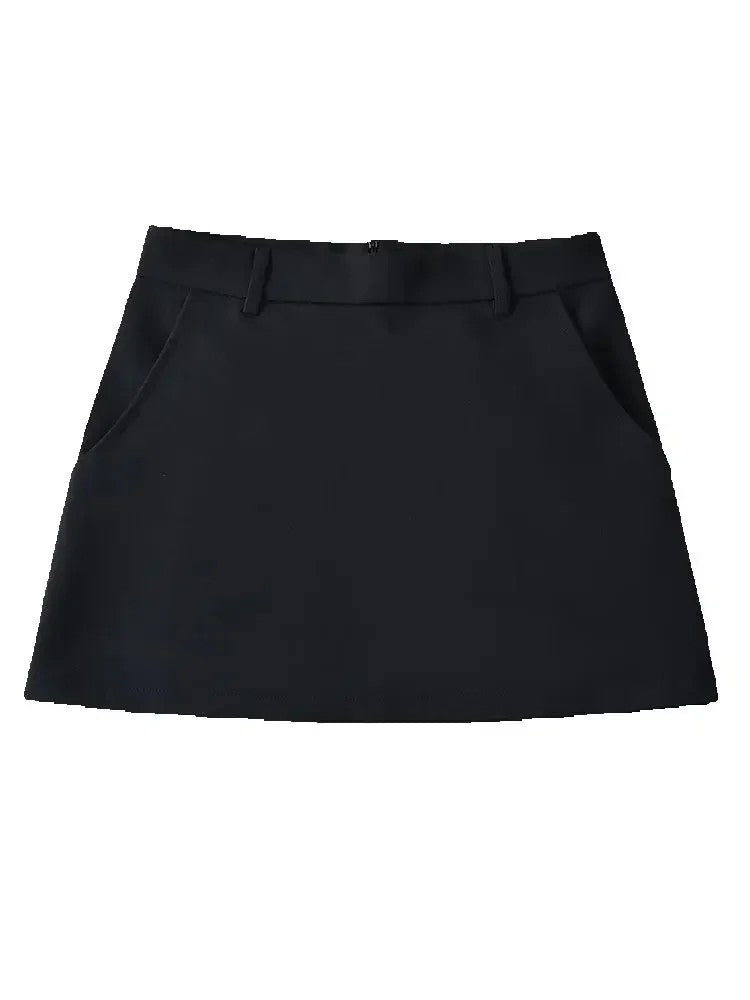 Mooyufon Women Fashion Solid Back Zipper A-Line Mini Skirt Vintage High Waist Fe