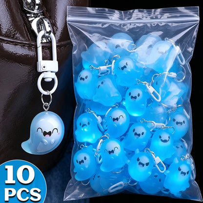 Creative Halloween Luminous Mini Cute Ghost Pendant Keychains Resin Keyring Key Holder for Kid Adult Festival Gifts Bag Charms