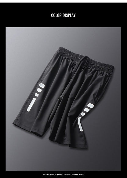 New Black Running Shorts Men Striped Printing Loose Basketball Sport Gym Breathable Shorts Fitness Training Workout Bottom Male