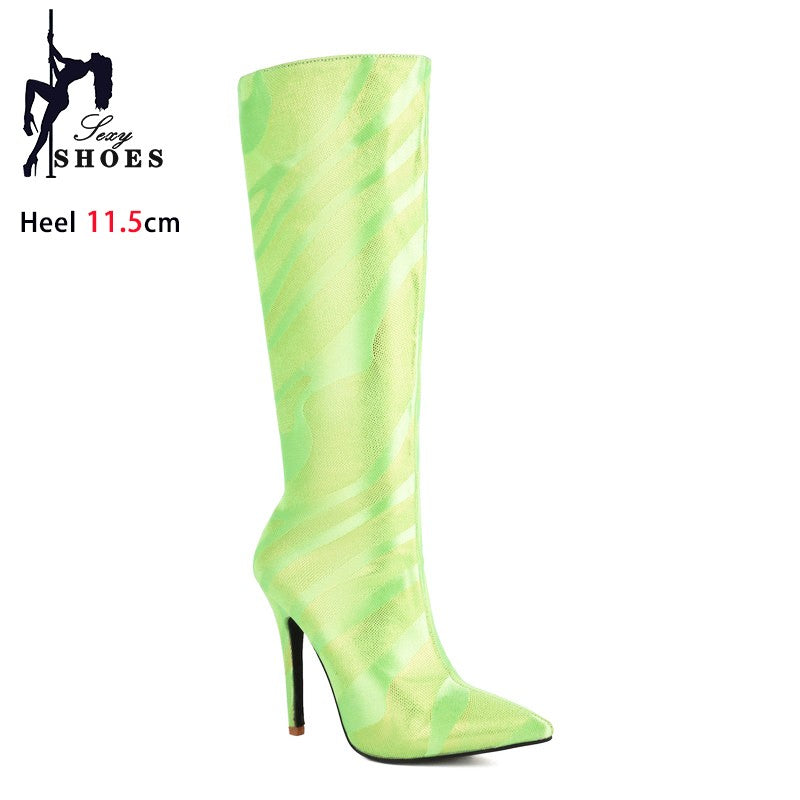 Ladies High Heel Boots Fashion Pointed French Stiletto Heels Office Long Boots Large Size Knee-High Women Shoes Winter Footwear