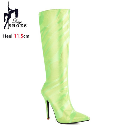 Ladies High Heel Boots Fashion Pointed French Stiletto Heels Office Long Boots Large Size Knee-High Women Shoes Winter Footwear