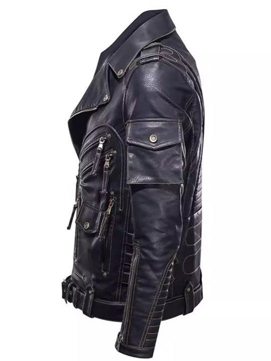 Winter Motorcycle PU Leather Jacket Fashion Cool Zipper Pockets Leather Coats Men Fashion Winter Clothing Mens Leather Jacket