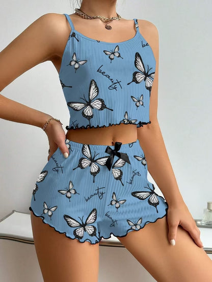 Casual Printed Pajamas For Women Two Pieces Sleepwear Women's Pajama Shorts Loungewear Sets Nightwear Female Home Suit Clothes