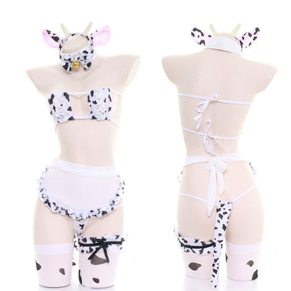 AniLV Cow Series Swimsuit Bodysuit Bikini Maid Unifrom Costume Summer Beach Kawaii Girl Swimwear Skirt Uniform Set Cosplay