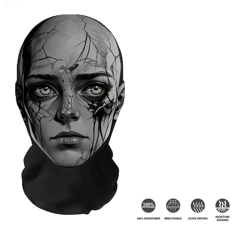 Halloween Ink-patterned Split-face Breathable Mesh Full-face Mask — Versatile for Outdoor Cycling and A Cool Prop