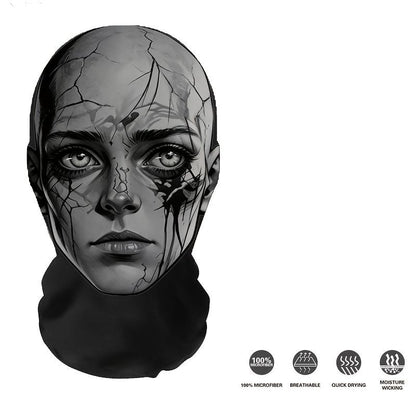 Halloween Ink-patterned Split-face Breathable Mesh Full-face Mask — Versatile for Outdoor Cycling and A Cool Prop