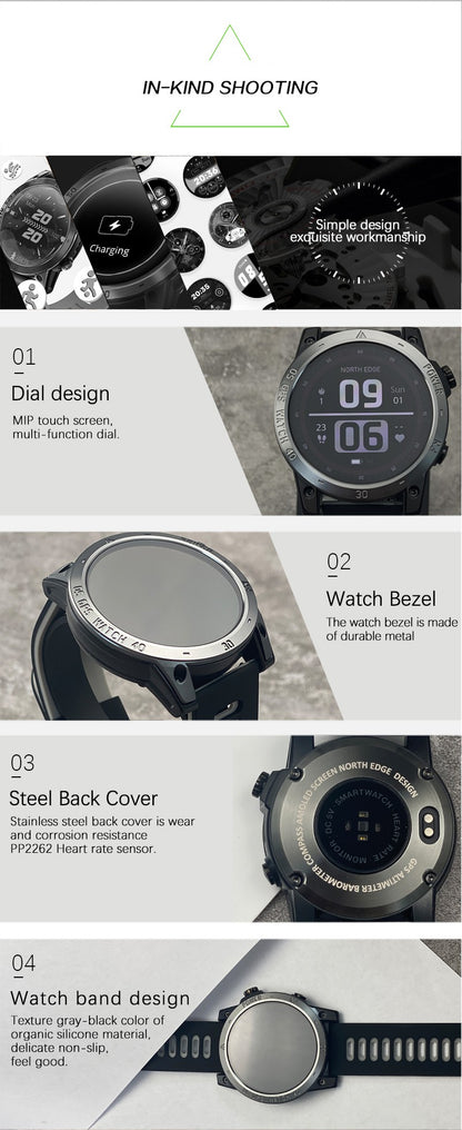 NORTH EDGE 2025 New GPS Watches Men Sport Smart Watch HD AMOLED Display 50M ATM Altimeter Barometer Compass Smartwatch for Men