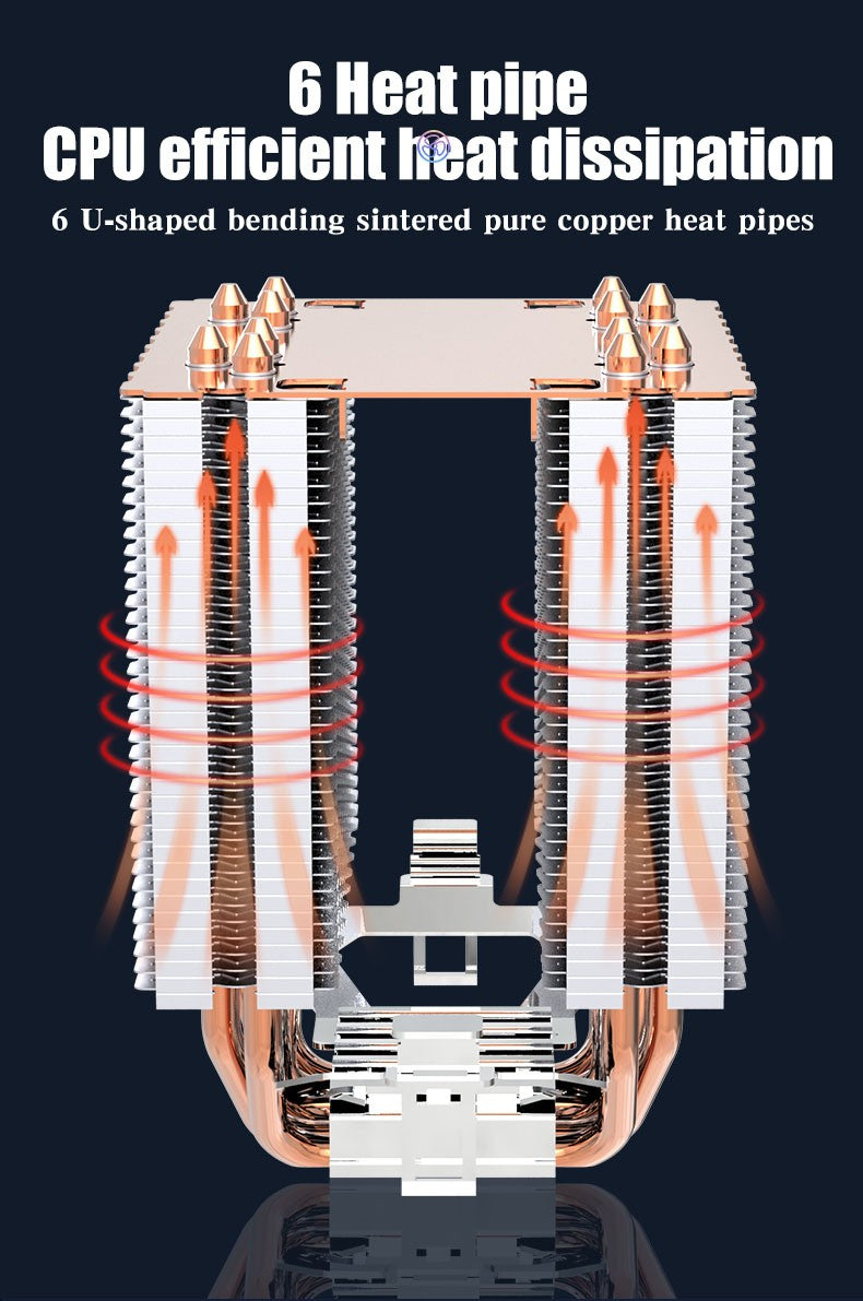 6 Heat Pipes ARGB CPU Air Cooler 4 Pin PWM Quiet CPU Cooling Fan for Intel LGA 1700 2011 1200 1156 X79 X99 AM3 AM4 PC Radiator