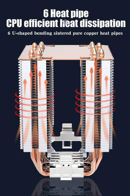 6 Heat Pipes ARGB CPU Air Cooler 4 Pin PWM Quiet CPU Cooling Fan for Intel LGA 1700 2011 1200 1156 X79 X99 AM3 AM4 PC Radiator