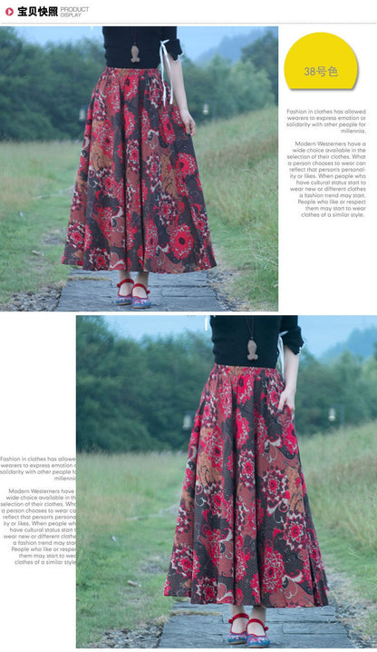 Cotton Linen Skirts for Women Fashion Casual Bohemian Y2k Print Long Skirt Summer Vintage Maxi Bottom Saias Woman Clothes Faldas