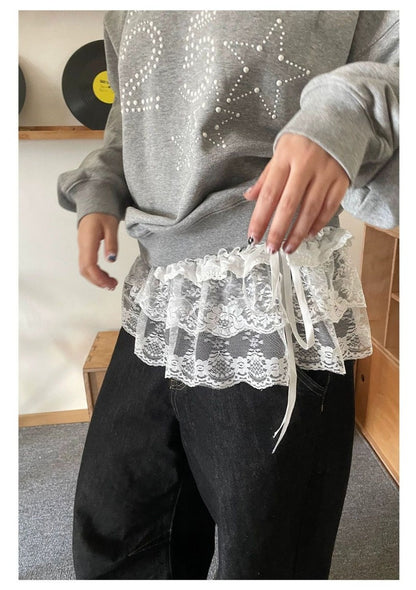 Women Y2K Korean Lace Mini Layered Skirt Streetwear Lace Up Ruffles Harajuku High Waist Pleated Ladies Jupe Skirts Clothes