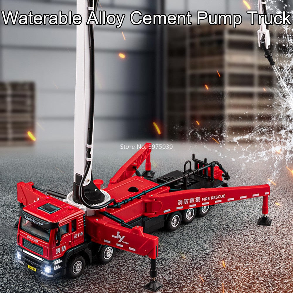 1:32 Caminhão-Bomba de Concreto Modelos de Carros de Brinquedo Liga Fundida Pulverização de Água Veículos de Engenharia em Miniatura para Meninos Brinquedos Educacionais