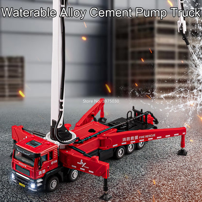 1:32 Caminhão-Bomba de Concreto Modelos de Carros de Brinquedo Liga Fundida Pulverização de Água Veículos de Engenharia em Miniatura para Meninos Brinquedos Educacionais