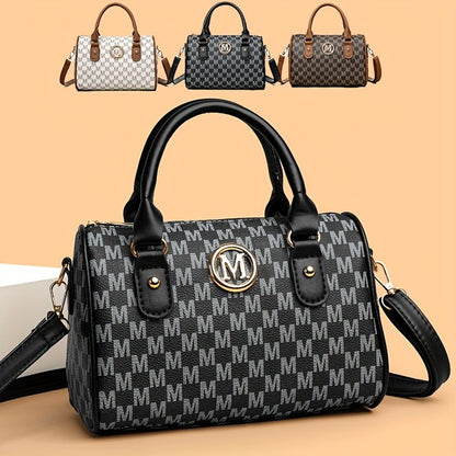 Women's Small Shoulder Crossbody Bag with Golden "M" Design, Synthetic Faux Leather Purse for Work, Travel, Parties & Gifts