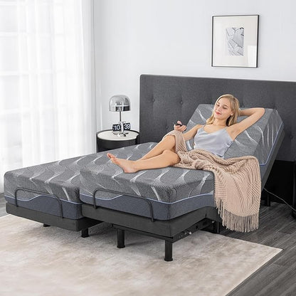 Twin XL Adjustable Bed Base with Mattress, 12 Inch White Gel Memory Foam Medium-Firm Mattress in Box, Adjustable Bed Frame