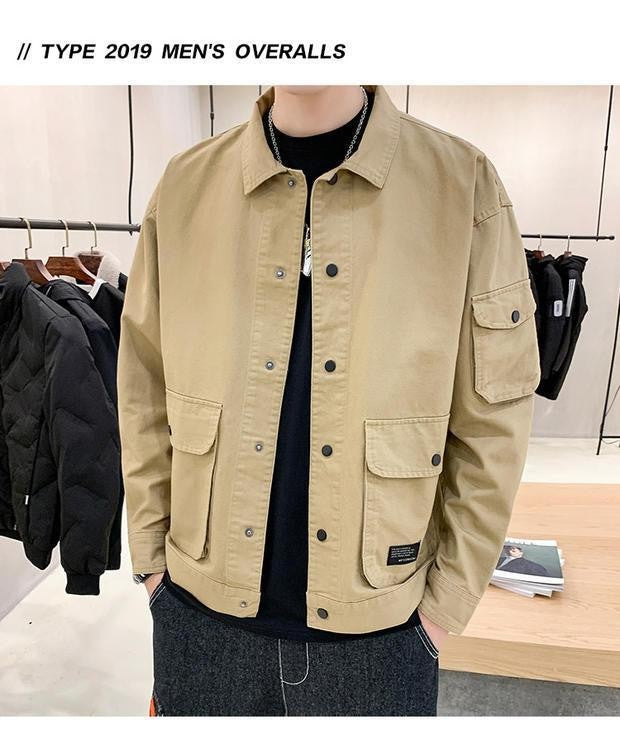 Men's Casual Jacket Spring Autumn Button Lapel Work Coat New Solid Color Multi-pocket Tops Men Fashion High Quality