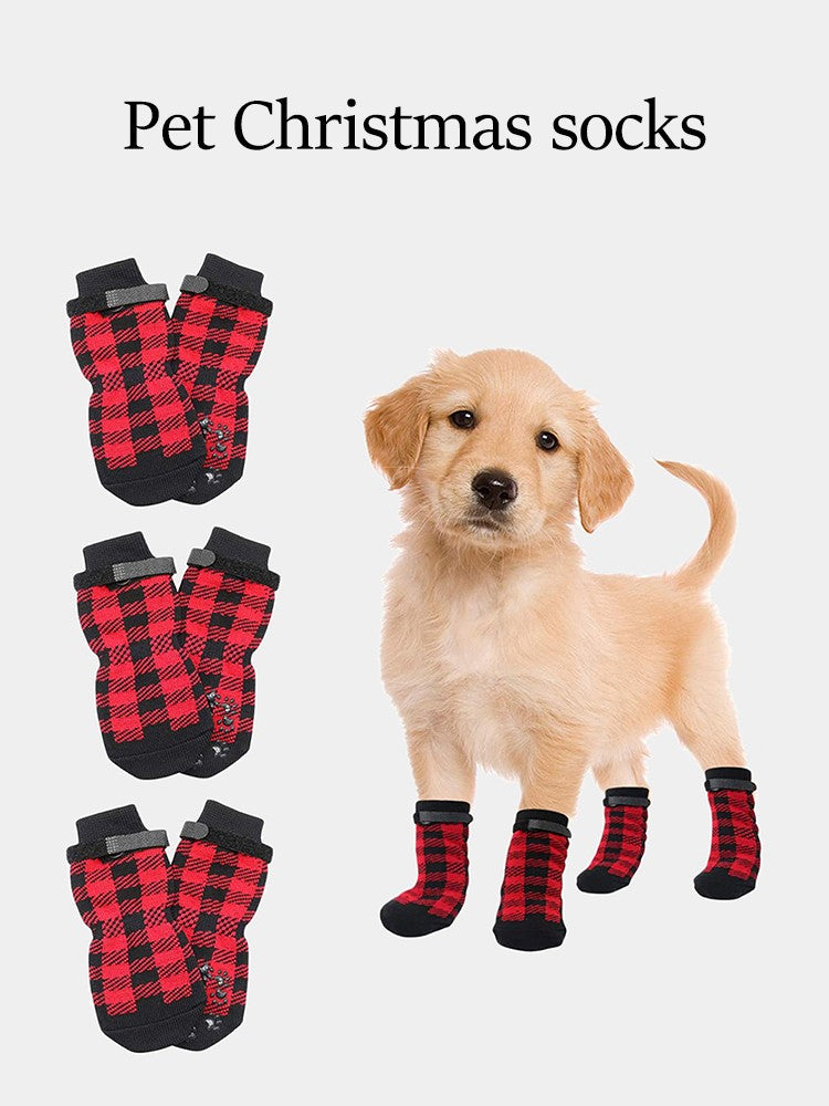 Conjunto de 4 Peças de Meias para Pets, Capa de Pata para Cães e Gatos, Meias Antiderrapantes e Impermeáveis para Uso Externo, Sapatos para Cães Grandes e Pequenos