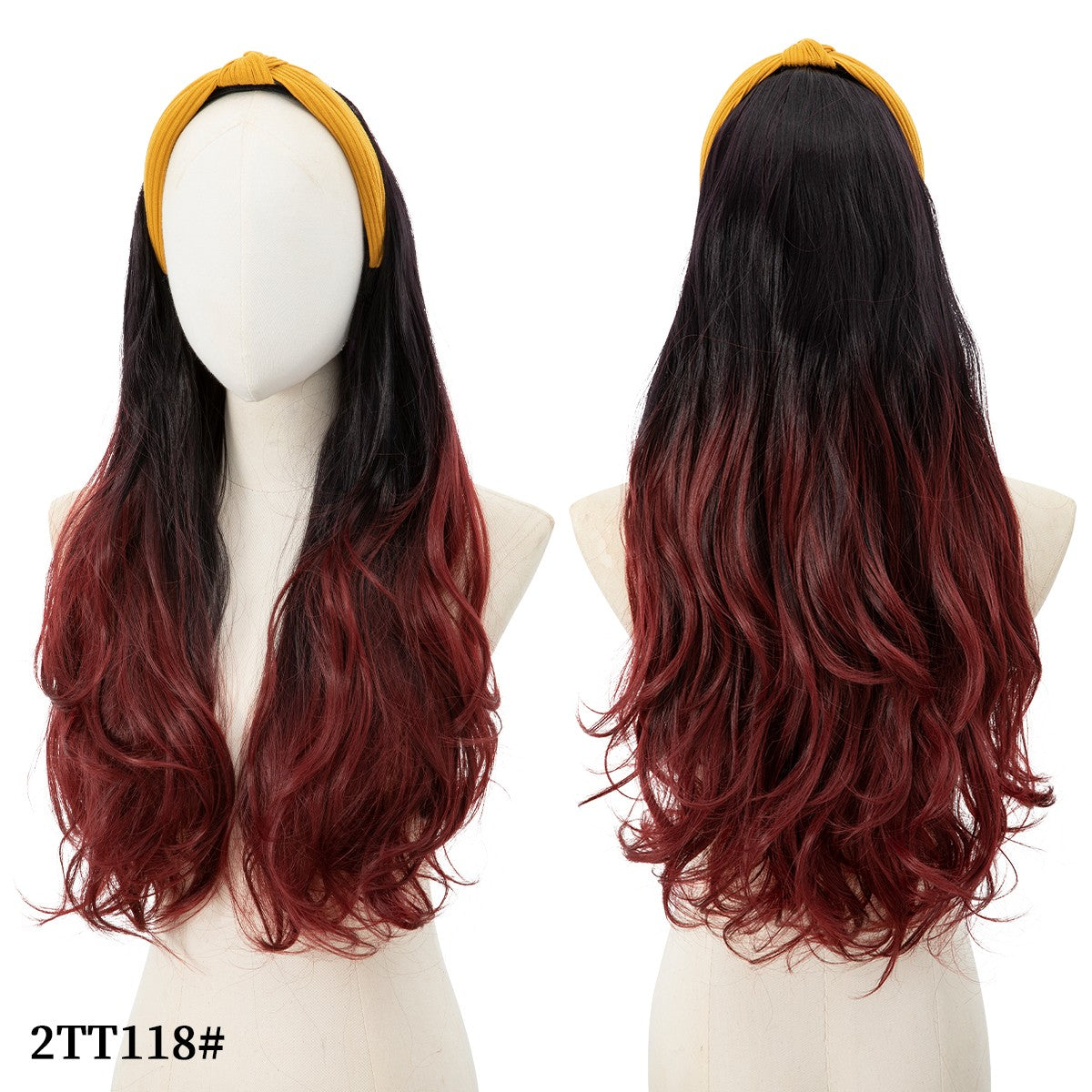 Peruca de Cabelo Sintético Longo Ondulado com Faixa Feminina Ombré Castanho Preto Loiro Cosplay Natural Resistente ao Calor Meia Peruca para Mulheres