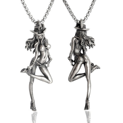 Colar Pingente Menina Bonita Anime Mecha Banhado a Prata Joia da Moda Hip-Hop Rock Punk Presente para Homens e Mulheres