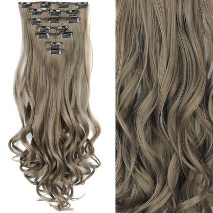 7 peças/conjunto de aplique de cabelo com 16 grampos, preto, longo e liso, cabelo natural, aplique de cabelo ombre, fibra resistente ao calor para penteado feminino
