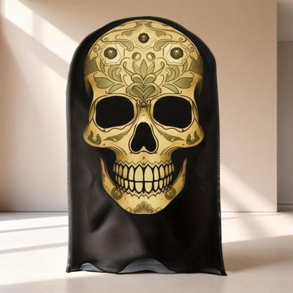 Golden Skull Mask with Patterned Totem Decoration – Inspired By The Mexican Day of The Dead. Featuring Hollow Eye Sockets