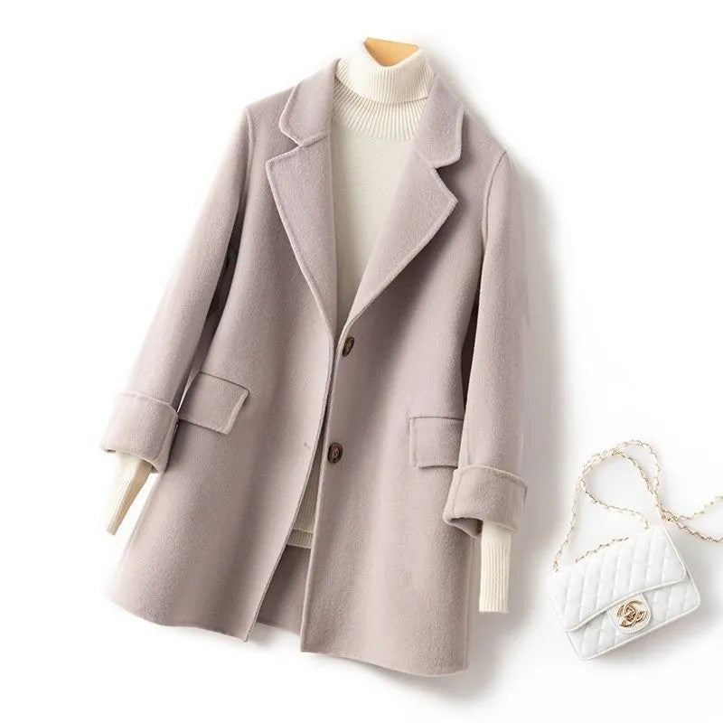 100% Pure Wool Woolen Coat Women 2025 Autumn Winter Suit Wool Overcoat Thin Cashmere Two-sided Jacket Suit Collar Outwear Female