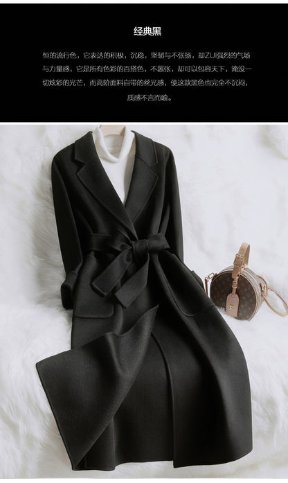 Novo estilo de casaco feminino de lã bege slim fit para outono e inverno, moda japonesa e coreana