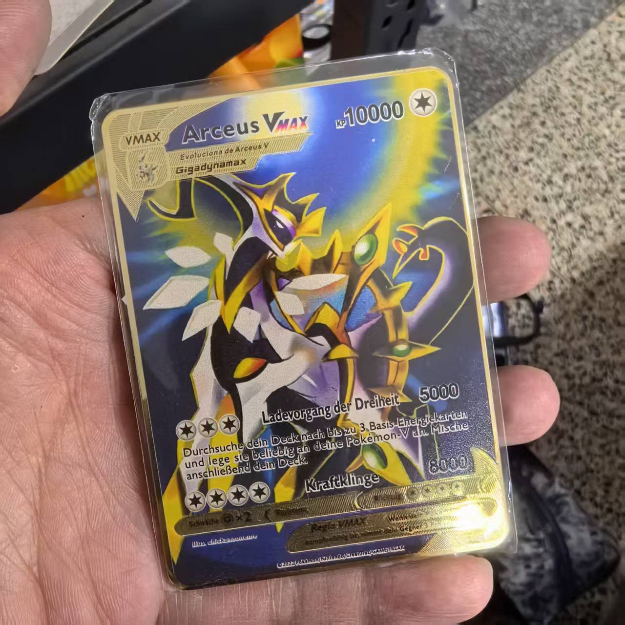 Pokémon Metal Cards em alemão Terastal Pikachu Arceus Charizard DIY Trading Flash Card Anime Cartoon Gift