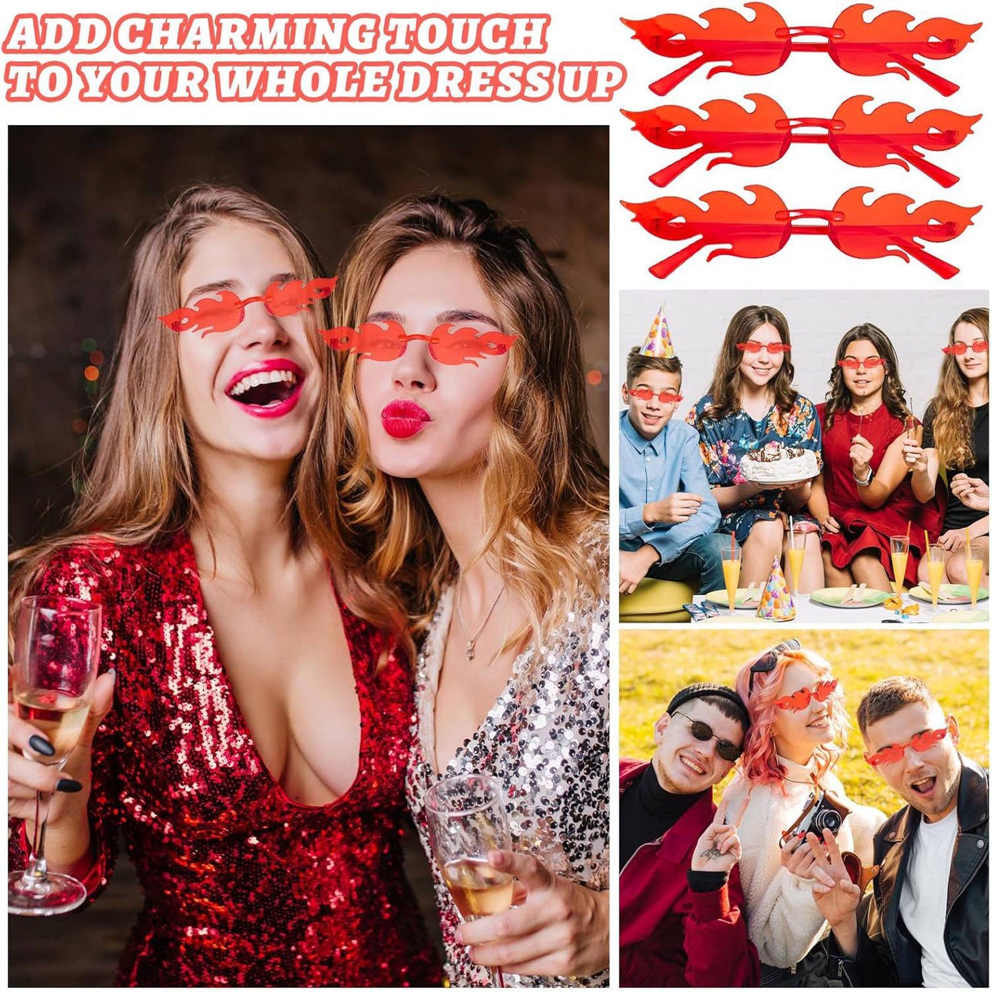 Fun Party Sunglasses Fire Flame Sunglasses Rimless Fire Sunglasses Halloween Candy Color Glasses for Christmas Favors