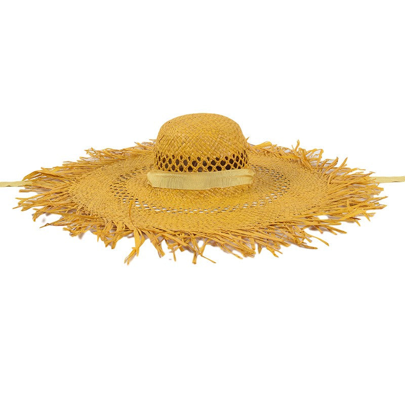 Straw hat women summer Large eaves beach vacation photo sunscreen straw hat personality European style foldable beach hat