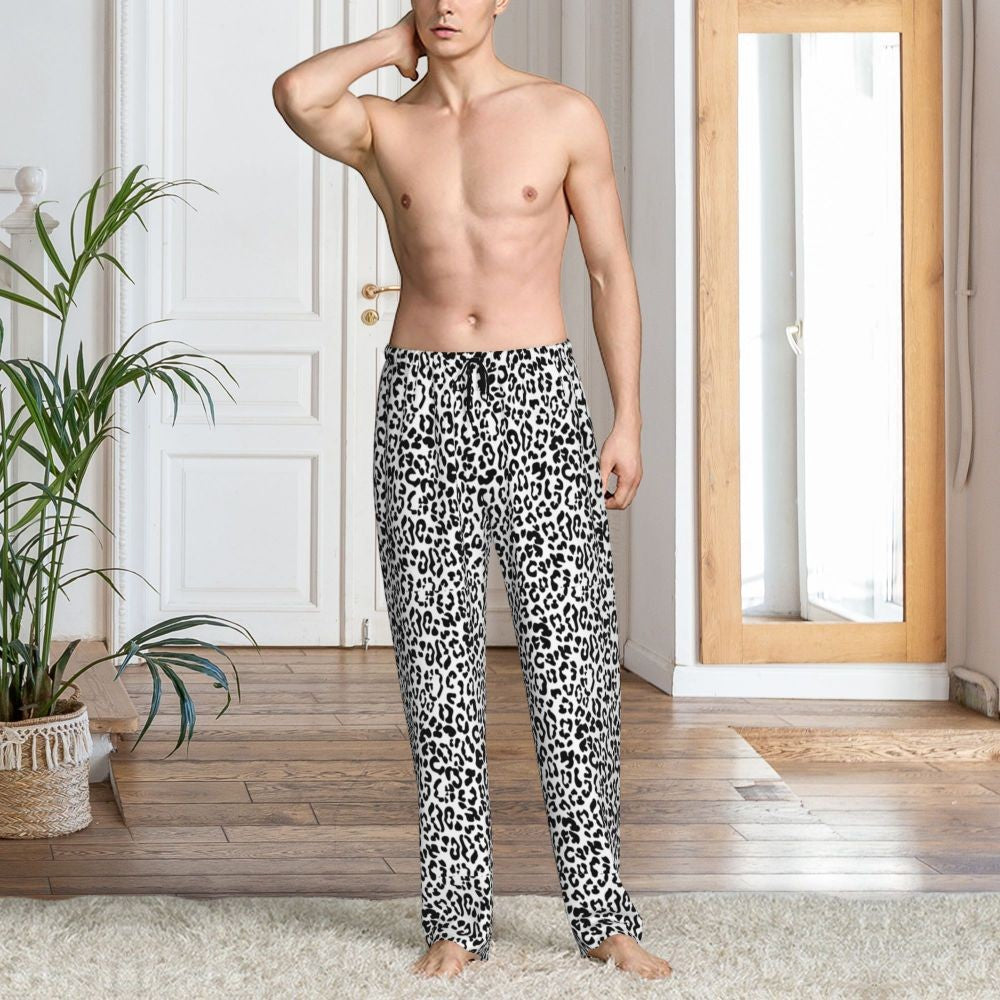 Custom Leopard Print Pajama Pants Men's Animal Skin Sleepwear Lounge Sleep Bottoms Stretch with Pockets
