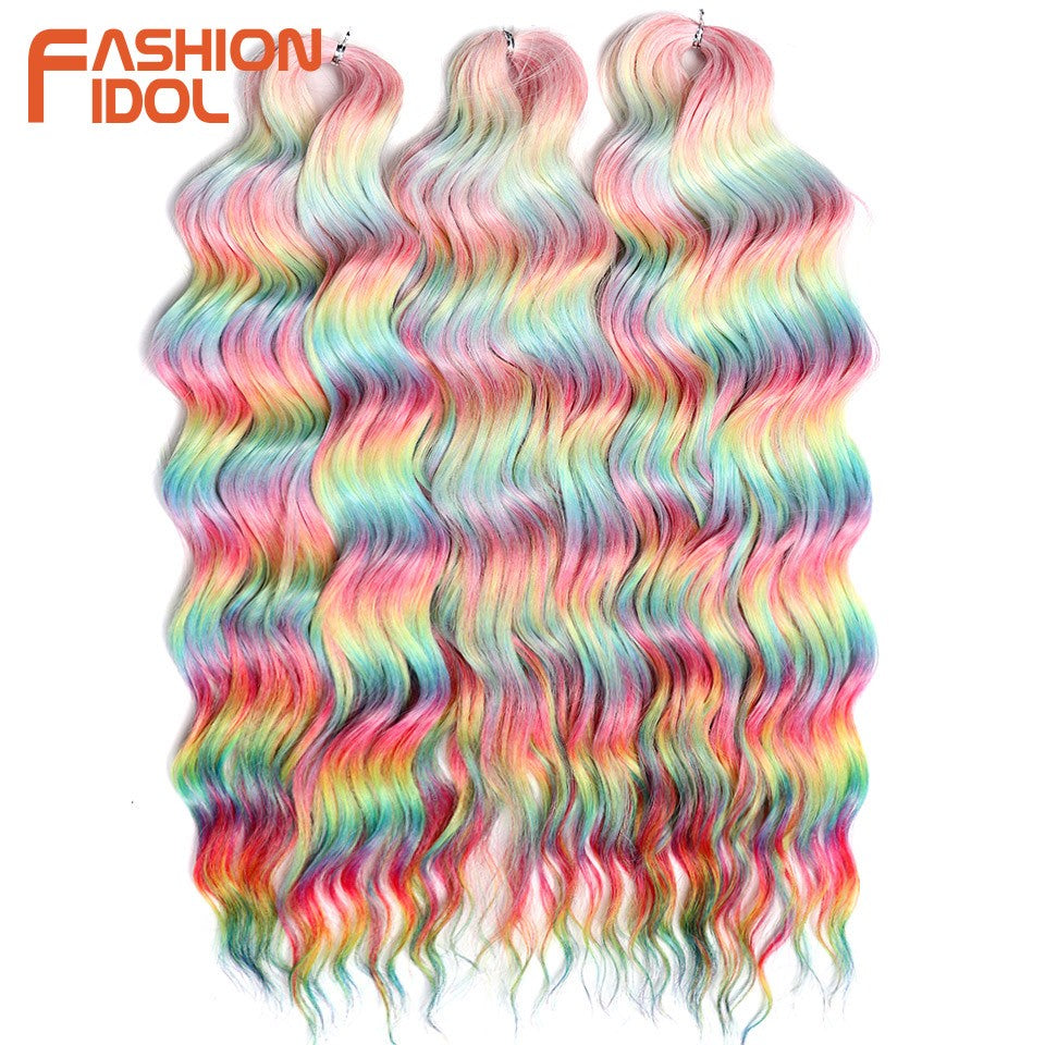 FASHION IDOL Cabelo de Crochê Torção Laranja Extensões de Cabelo Trançado de Onda Profunda Sintética Cabelo Onda de Água 24 Polegadas Fibra Resistente ao Calor