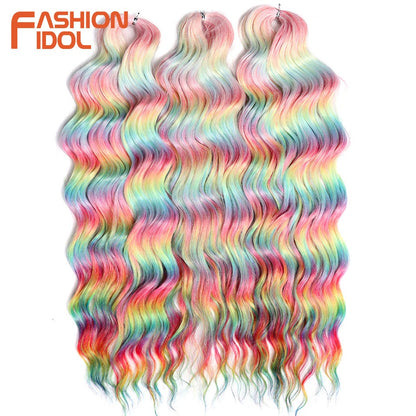 FASHION IDOL Cabelo de Crochê Torção Laranja Extensões de Cabelo Trançado de Onda Profunda Sintética Cabelo Onda de Água 24 Polegadas Fibra Resistente ao Calor
