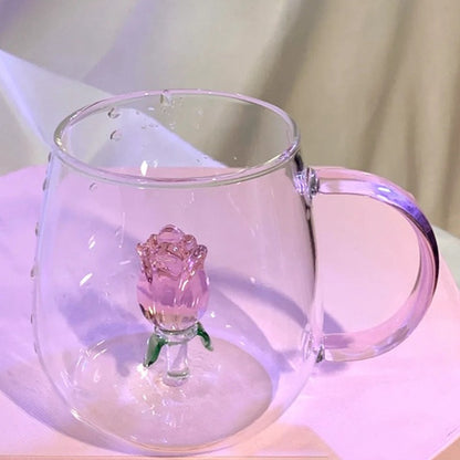 Copo de Vidro INS Copo Térmico Resistente ao Calor Transparente para Suco Leite Café Design Único Copo de Vidro Rosa 3D Copos de Água Utensílios de Bar