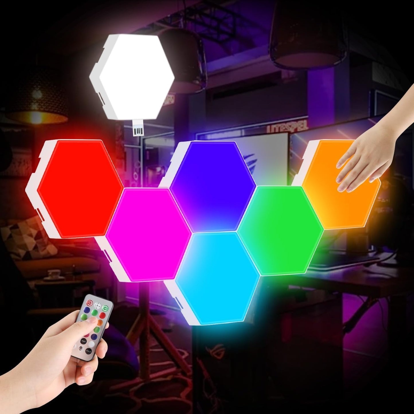 Hexagon Wall Lights, Smart LED Light Panels with App & Remote, DIY Room Decor for Autism, Game Room Decor, Party, Gifts, 12 Pack