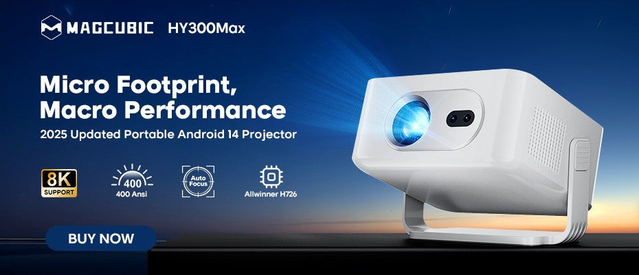 Projetor Magcubic 8K HY300 Pro+ com alto-falante embutido de 5W, 1280*720P, Android 14, 8000 Lumens, Wifi6, BT5.4, Portátil para uso Externo