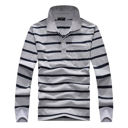 Cotton Polos Men Long Sleeve Mens Polo Shirt Spring Autumn Striped Male Polo Dress Classic Business 2018 Father Gift Drop Ship