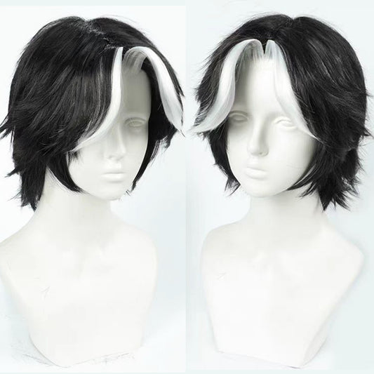 30cm White Highlights Short Cosplay Wig Short Silver Men Women Hair Anime Heat Resistant Synthetic Wigs