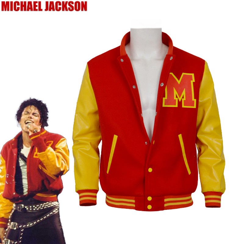 Michael Jackson Thriller Scary Costume Red Leather Jacket for Women Man Adults Dress Halloween Baseball Jacket Retro Bomber Coat