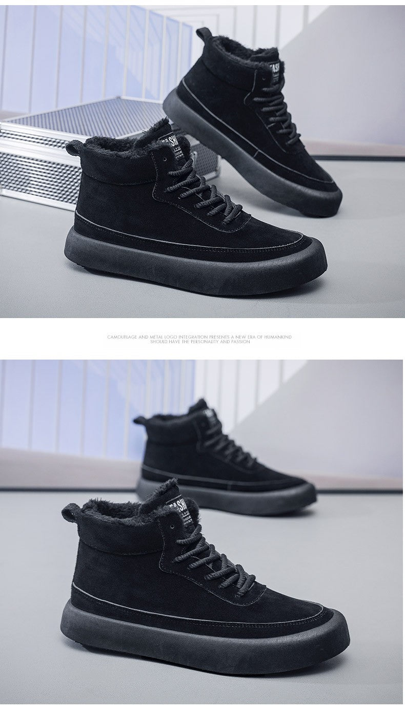 The 2025 new winter high-top plush thick men's snow boots are fashionable, casual and warm men's cotton shoes and boots