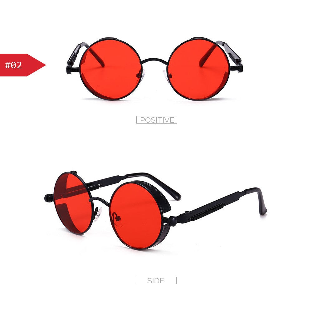 VIVIBEE Vintage Steampunk Red Sunglasses Men Round Punk Alloy Metal Retro Sun Glasses Women 2025 Goggles Gothic Style Shades