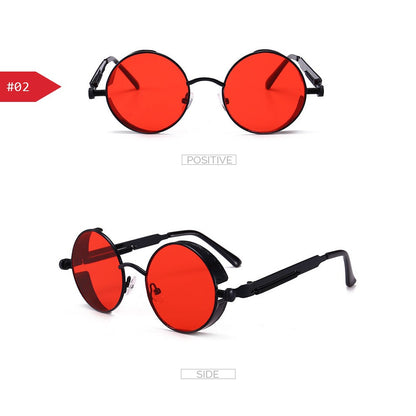 VIVIBEE Vintage Steampunk Red Sunglasses Men Round Punk Alloy Metal Retro Sun Glasses Women 2025 Goggles Gothic Style Shades
