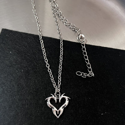 Colar com Pingente de Dente de Coração e Fogo em Forma de Flail Y2K para Mulheres e Homens, Joias da Moda Gótica e Punk?