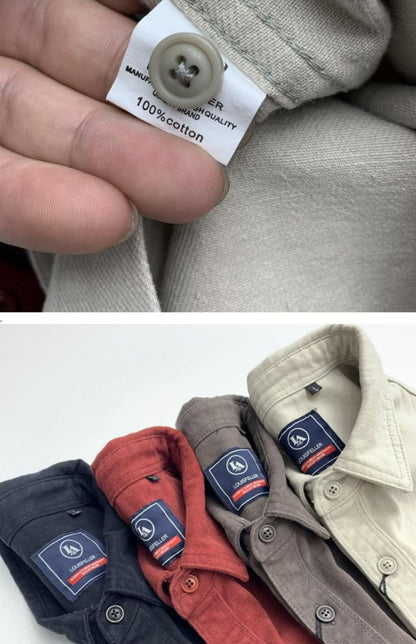 May Khaki heavy cargo double-pocket shirt men's cotton wash wool long-sleeved Japanese vintage loose coat